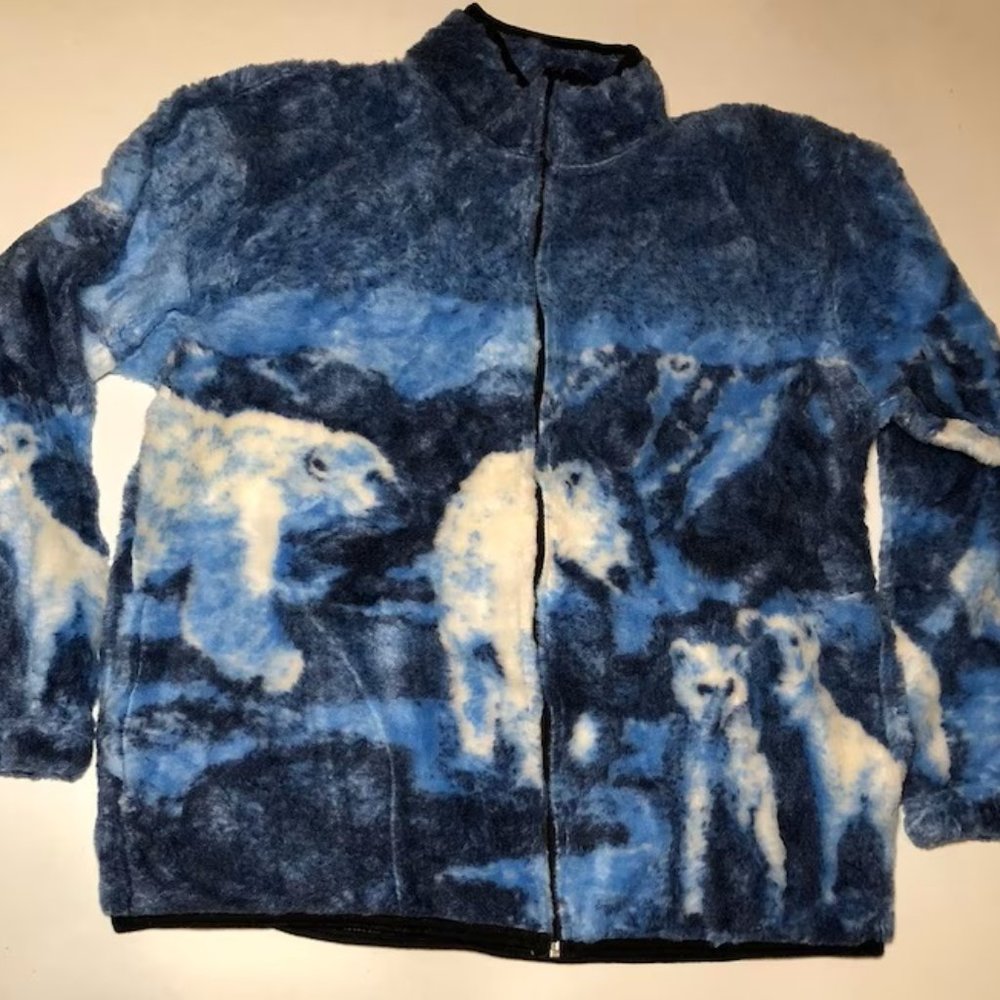 ZooFleece Blue Polar Bear Berber Fleece Jacket Active Coat Sweater Gift S-L